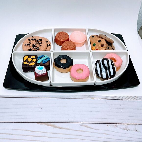 Vtg Ornamin Black White Serving Platter Tray Sections Charcuterie Heavy Melamine - Picture 2 of 5